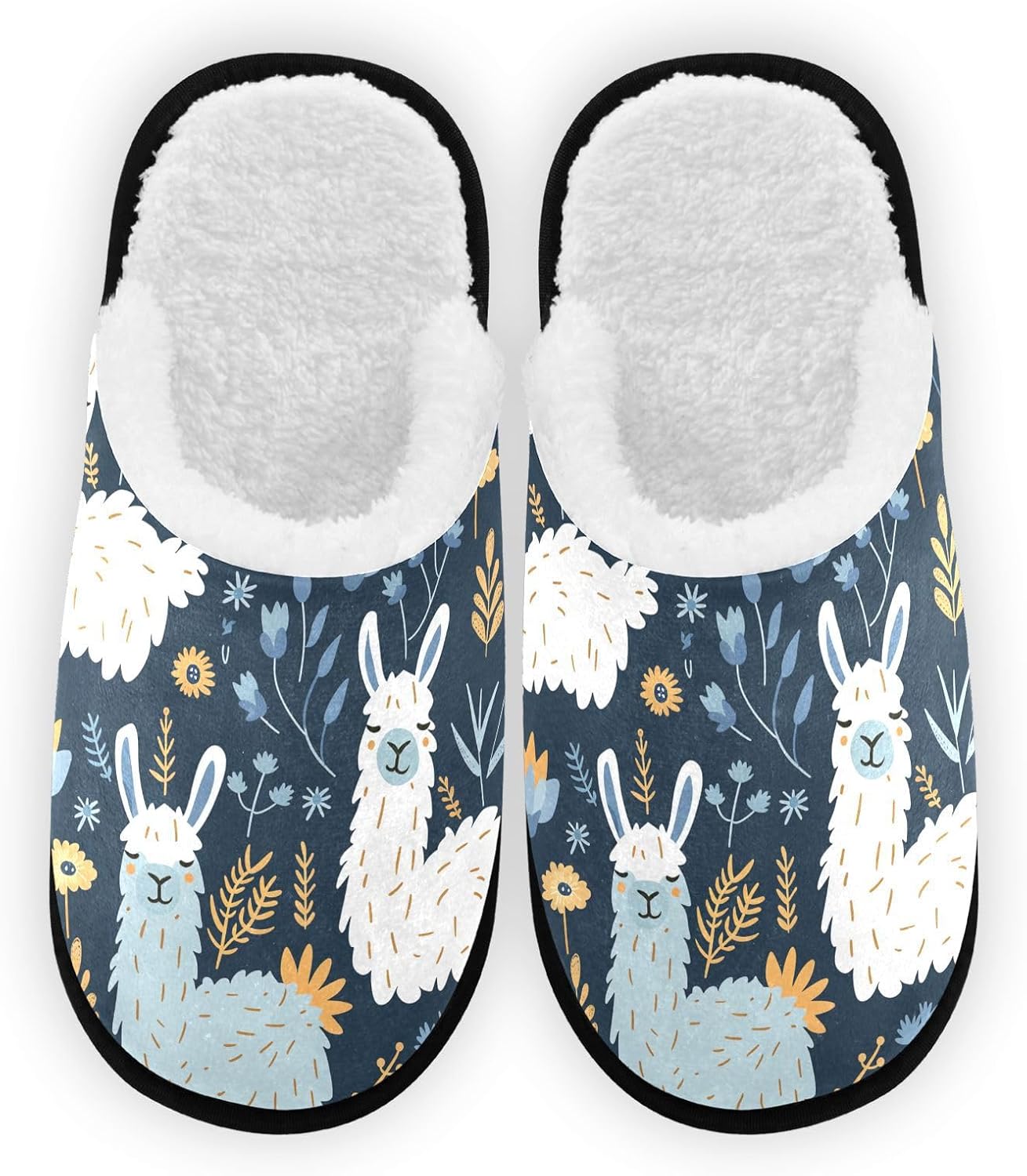 

Плюшевые тапочки FENOCHE Llama Flower для женщин и мужчин, теплые и удобные, для путешествий и спа, с нескользящей подошвой для дома, Multicolor