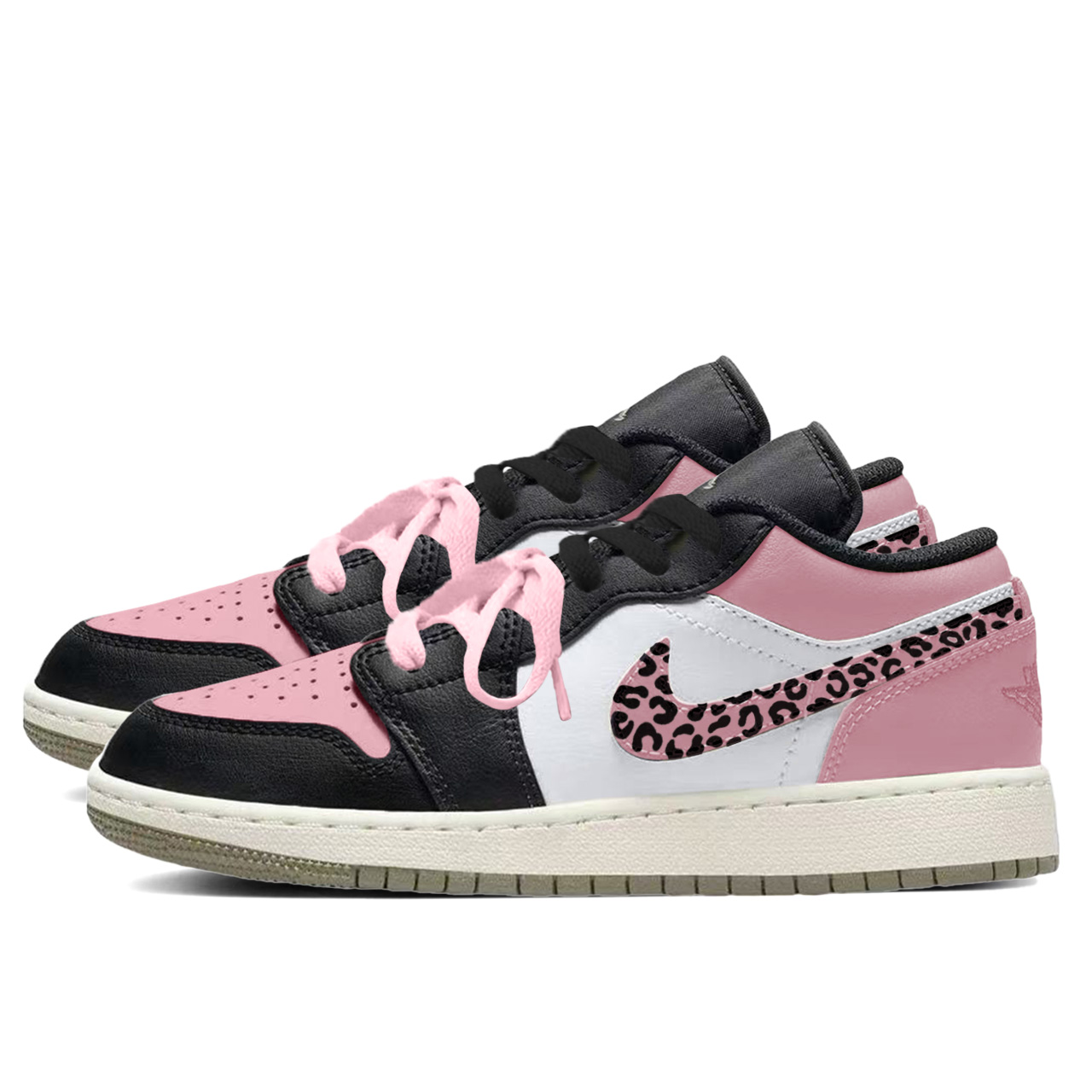 Jordan Air 1 Pink Leopard Seal из искусственной кожи, кожаные, нескользящие, устойчивые к истиранию, низкие — фото 4