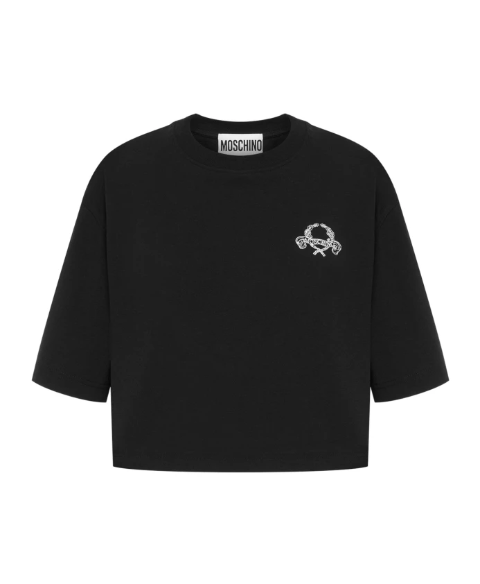 

Хлопковая футболка с вышивкой нитками. Moschino, черный