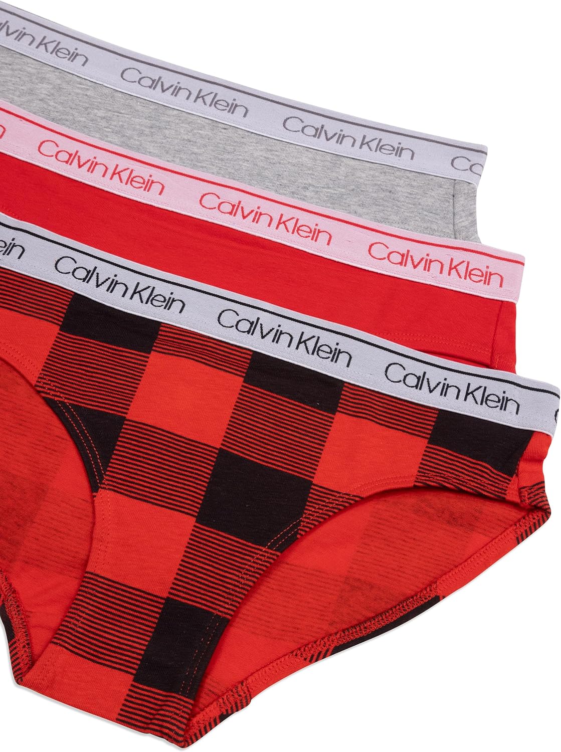 Комплект из 3 трусиков-брифов Calvin Klein для мальчиков Little Modern из хлопка разных цветов, Red Buffalo Plaid/High Risk Red/Heather Gray — фото 2