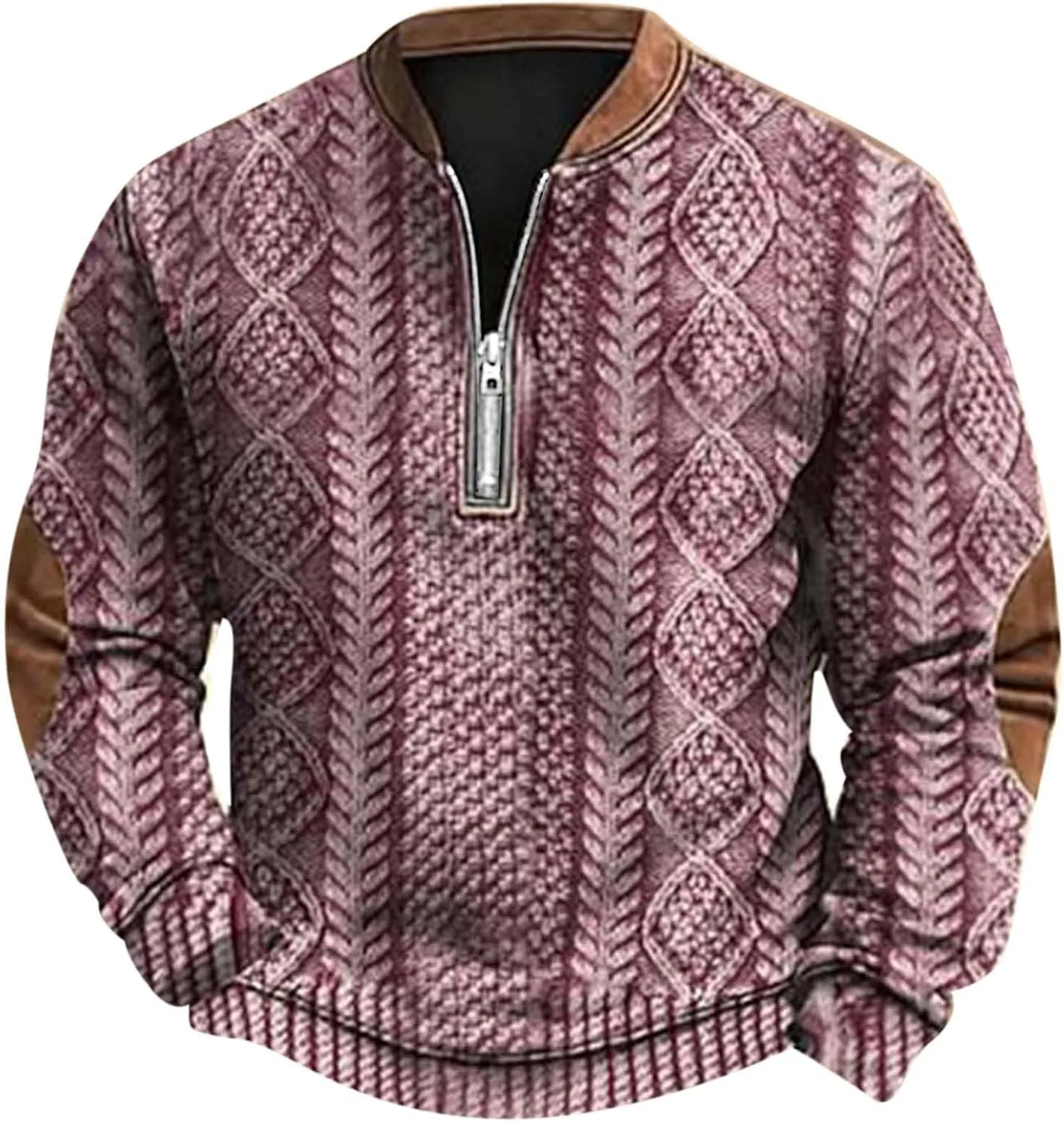 

Свитер мужской вязаный с полумолнией и круглым воротом