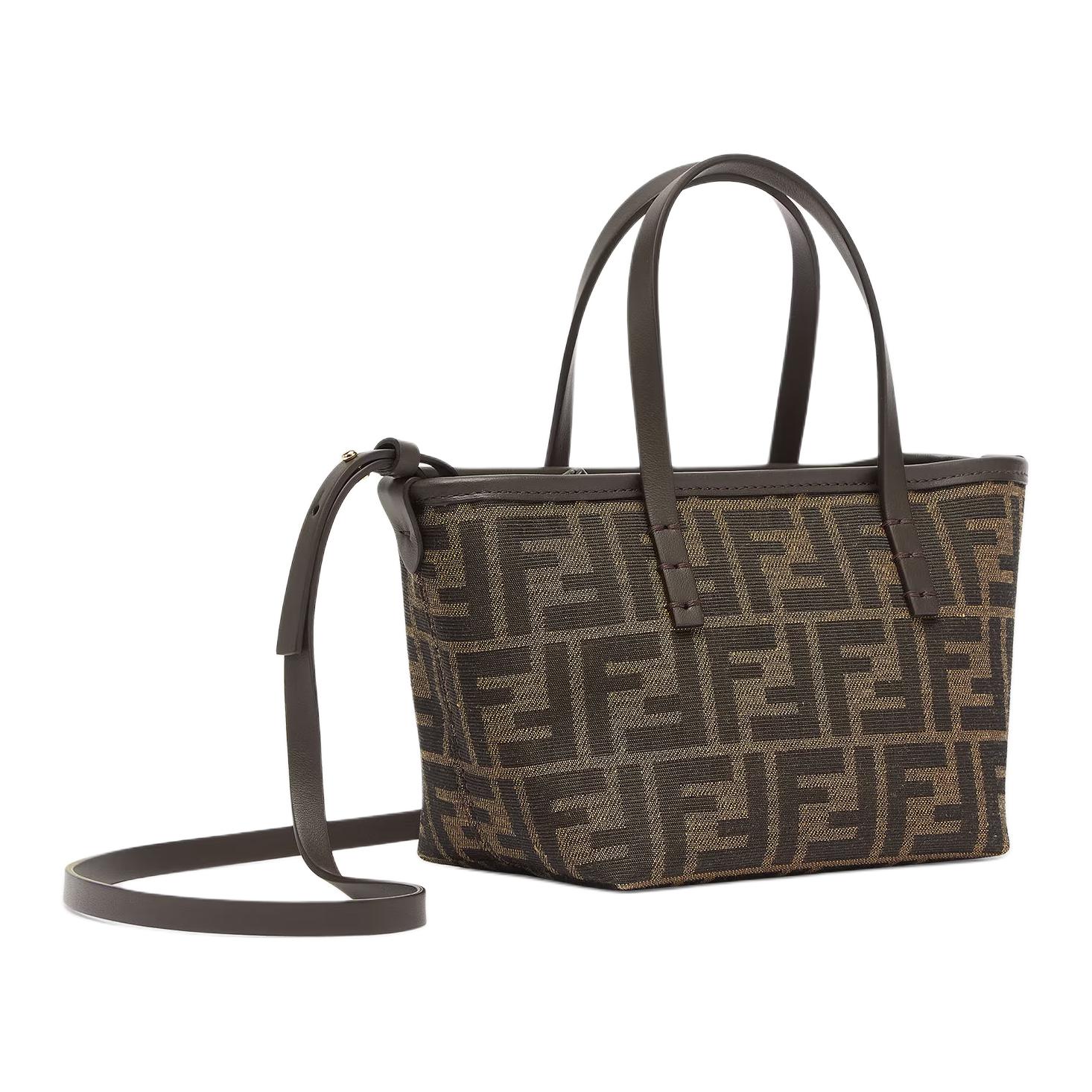 Fendi FF Сумка-тоут из телячьей кожи, сумка для покупок, сумка через плечо, мини-сумка-кроссбоди, женская, коричневая — фото 2