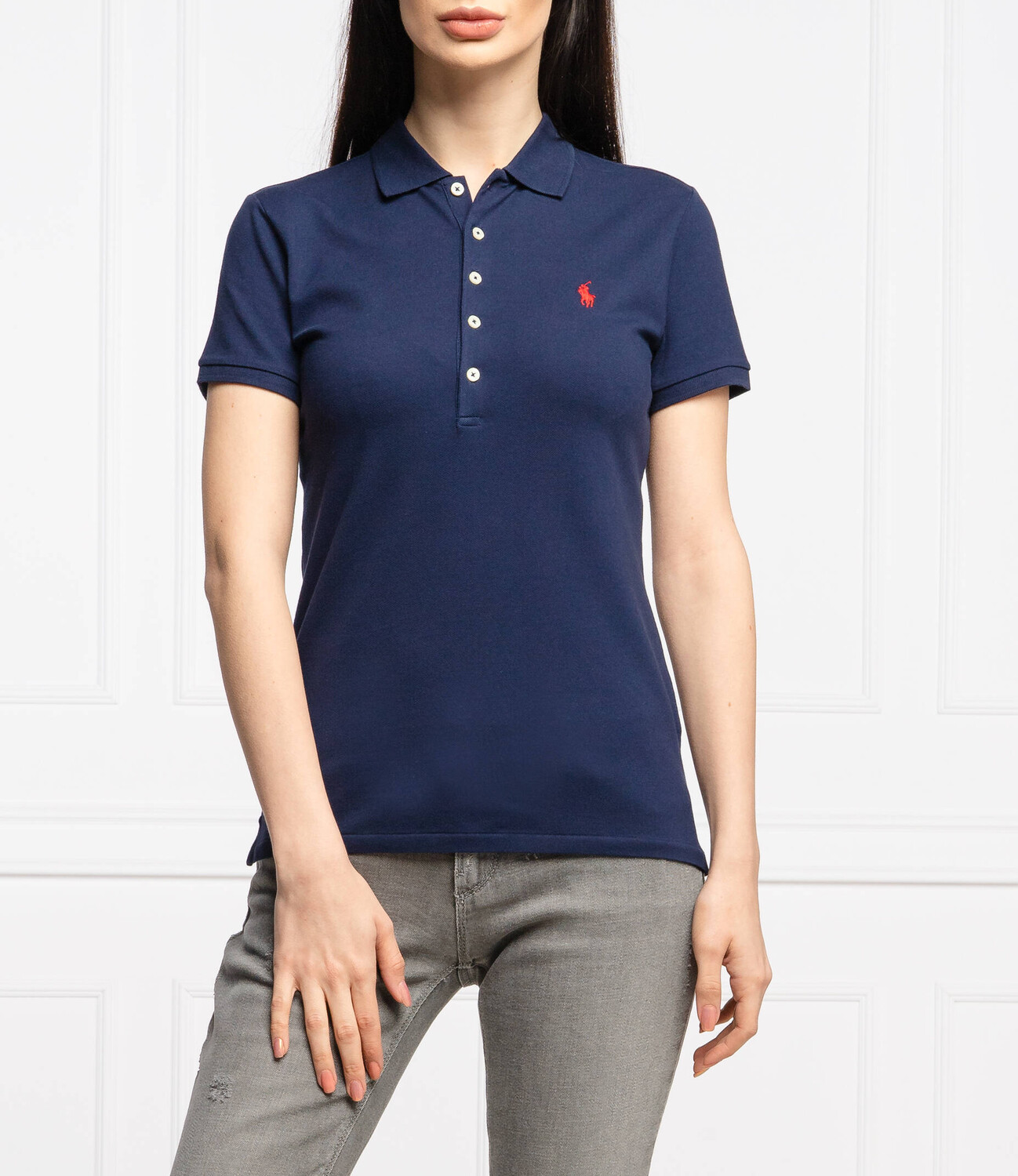 Поло POLO RALPH LAUREN julie slim fit pique, темно-синий — фото 3