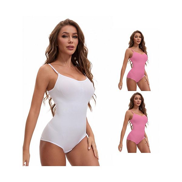 

3 упаковки женского бесшовного боди без рукавов с V-образным вырезом для контроля живота Inspire Chic, Pink White