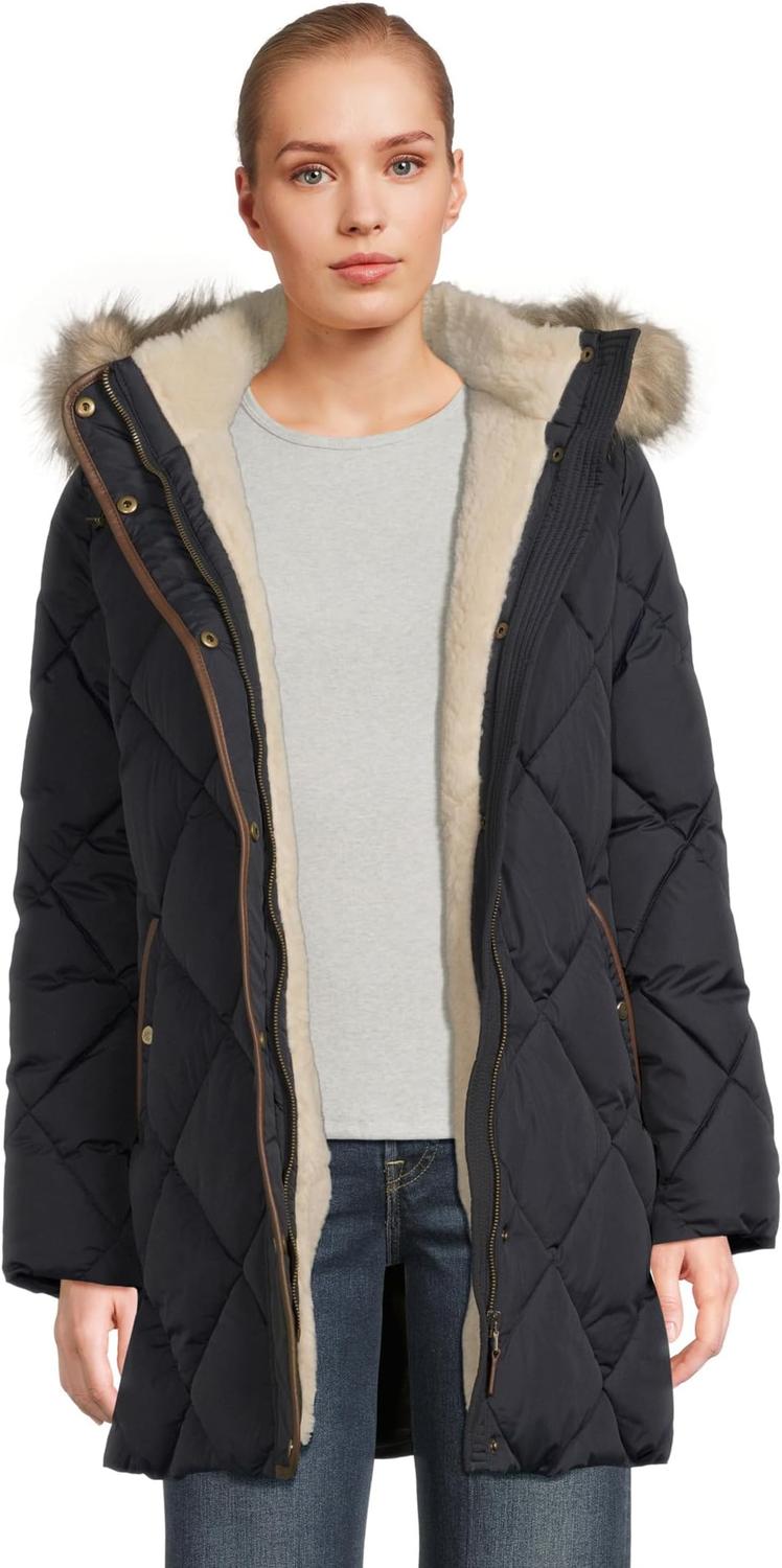 

Женская стеганая куртка с капюшоном и отделкой из искусственного меха Lauren Ralph Lauren, Dark Navy
