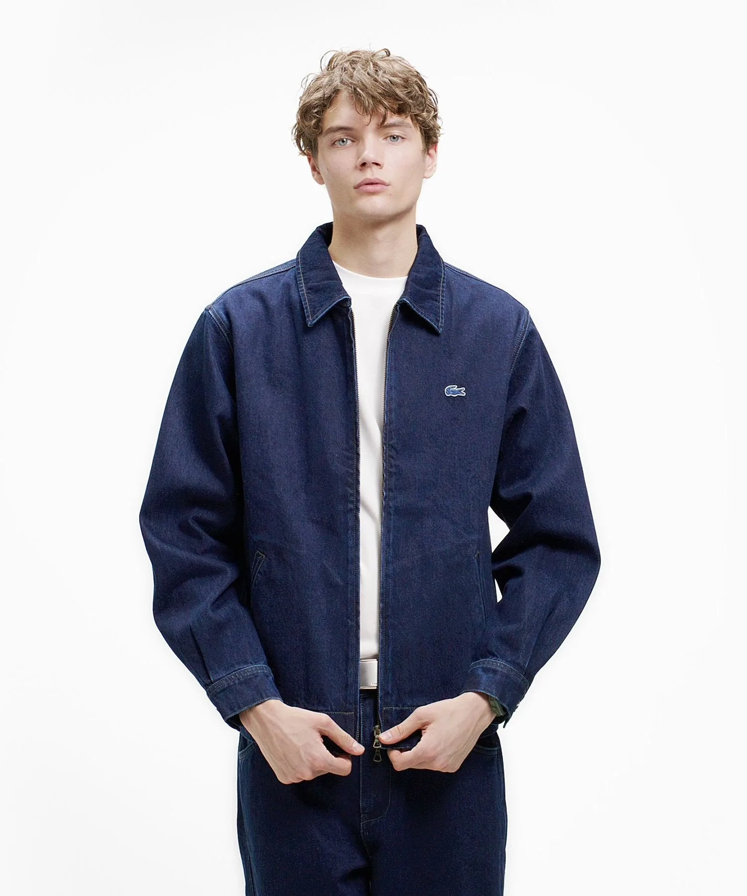 Джинсовая блузон-рубашка плотностью 12 унций на молнии LACOSTE, Indigo Blue