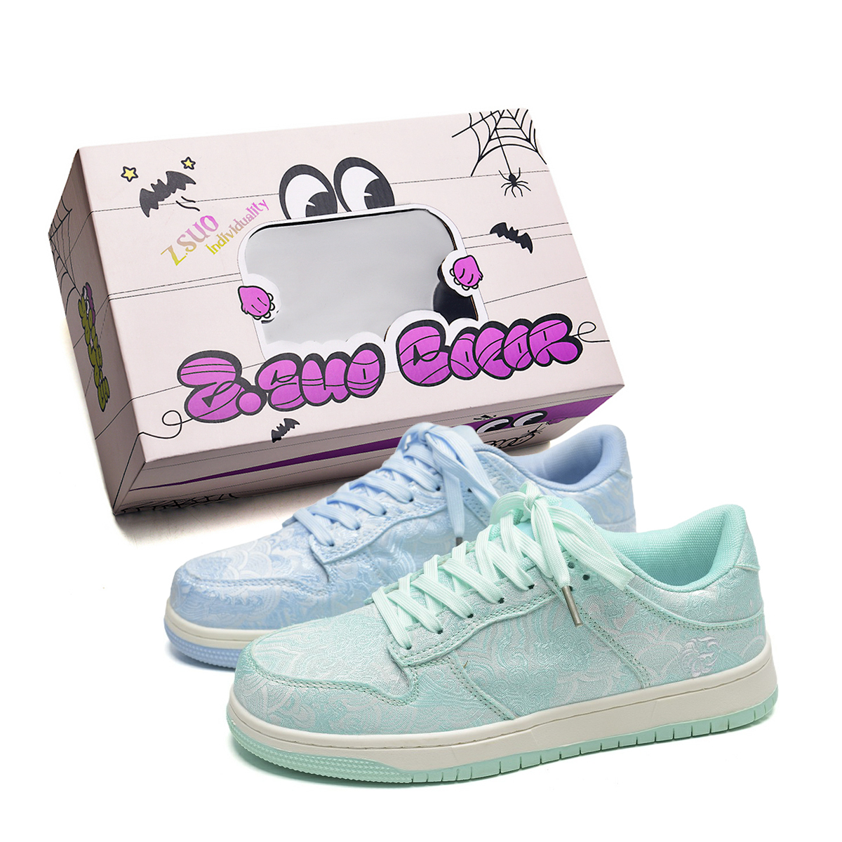 

Z.SUO Повышающие рост дышащие устойчивые к истиранию низкие скейтбордские кроссовки унисекс с непарной коробкой сине-зеленые непарные, цвет Blue Green Mismatched