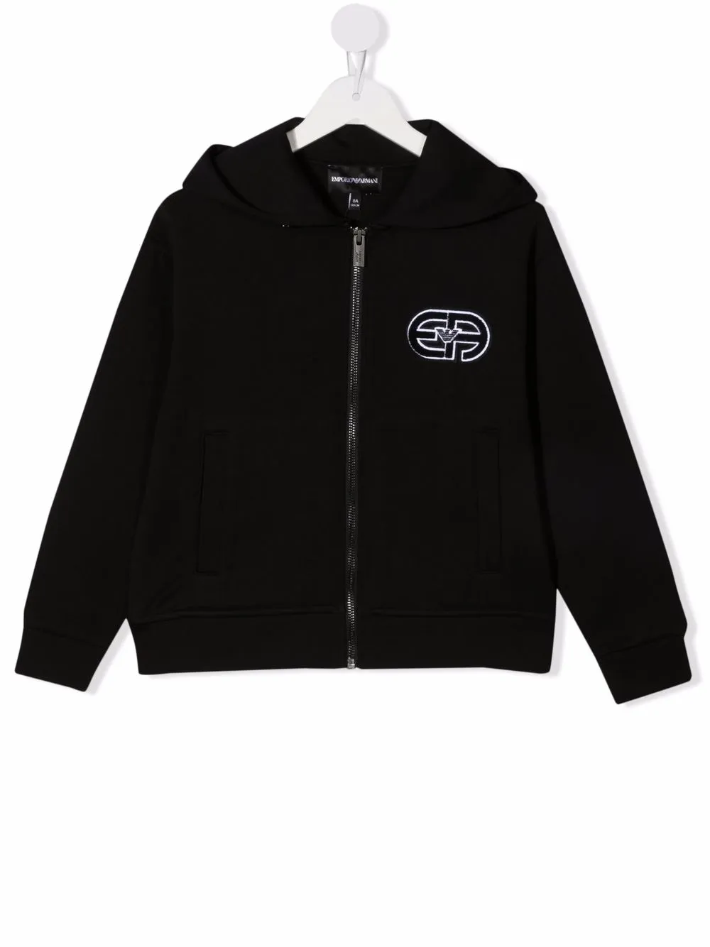 Худи на молнии с нашивкой-логотипом Emporio Armani Kids, черный