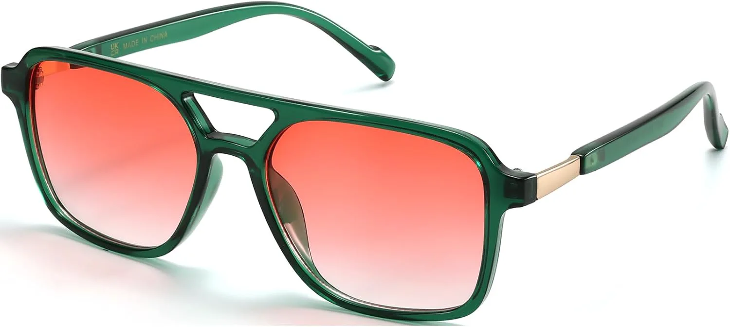 

Ретро-авиаторы солнцезащитные очки для женщин и мужчин, винтажные квадратные очки-пилот, модные солнцезащитные очки YUNKRK, Green Frame + Pink Gradient Lens