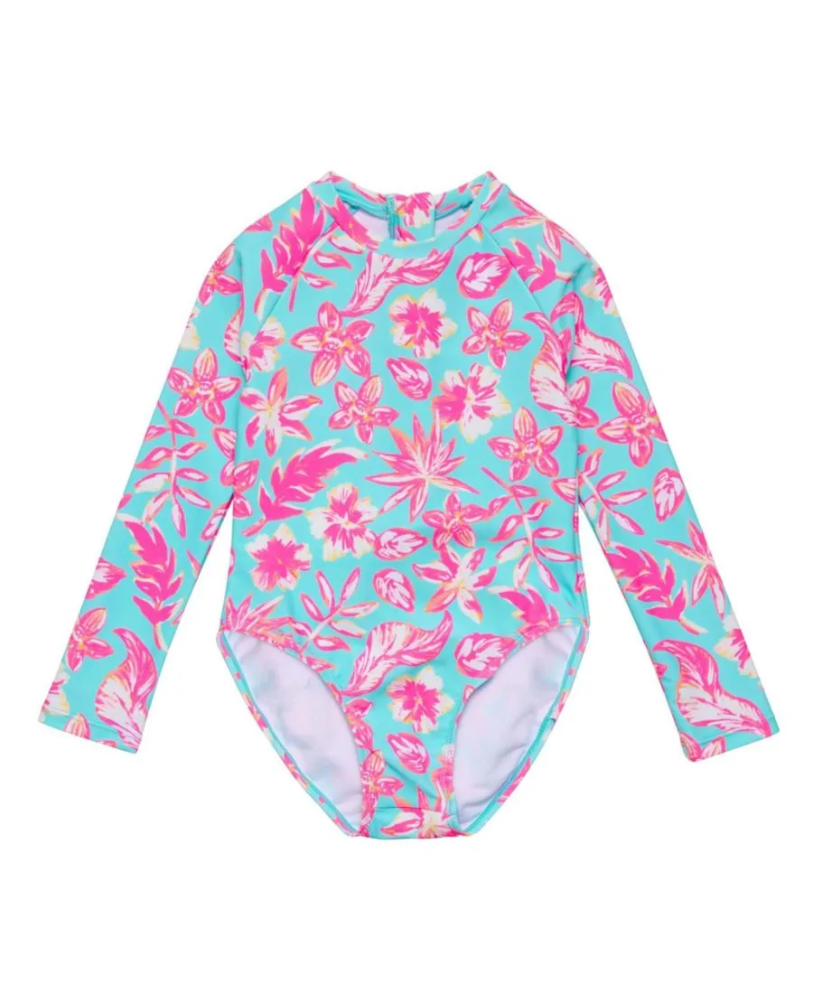 Детский гидрокостюм для серфинга Big Girls Tropical Glow из переработанных материалов с длинными рукавами Snapper Rock, синий