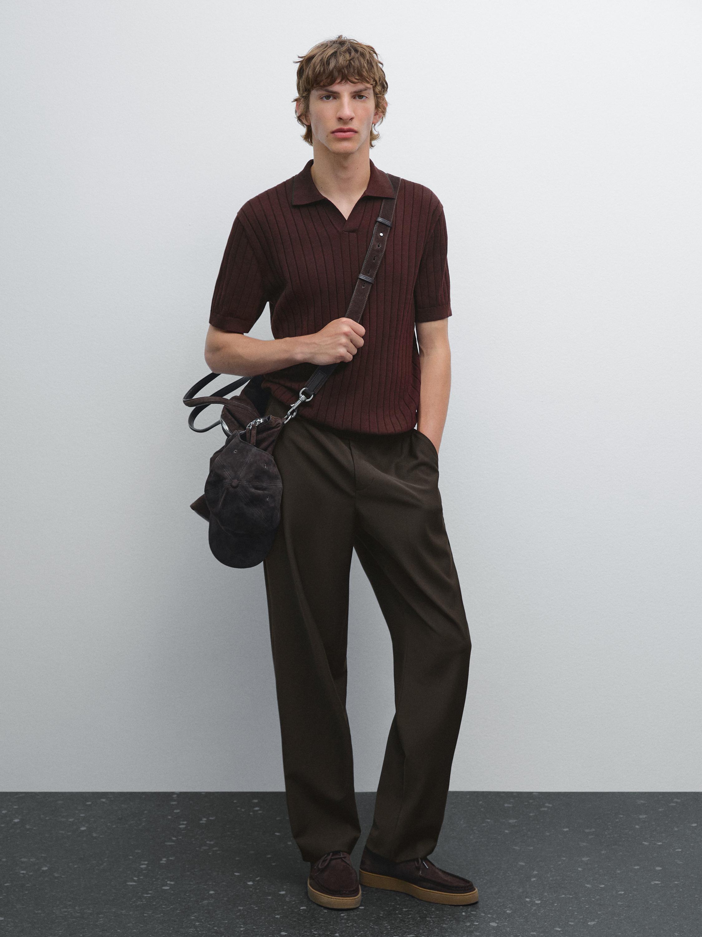 

Рубашка-Поло из рубчатого трикотажа Massimo Dutti, бордовый