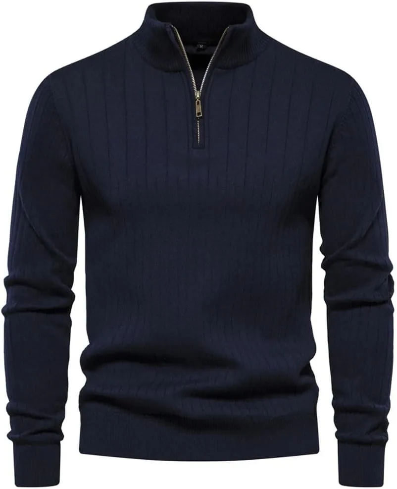 

Мужской свитер с воротником-стойкой на молнии, теплый, из хлопка