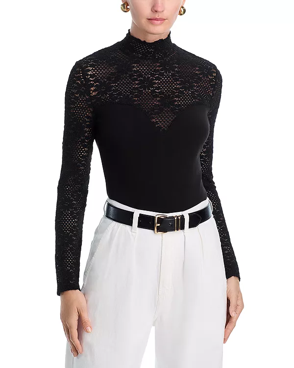 

Вязаный топ с длинными рукавами и высоким воротником - эксклюзив Aqua, черный