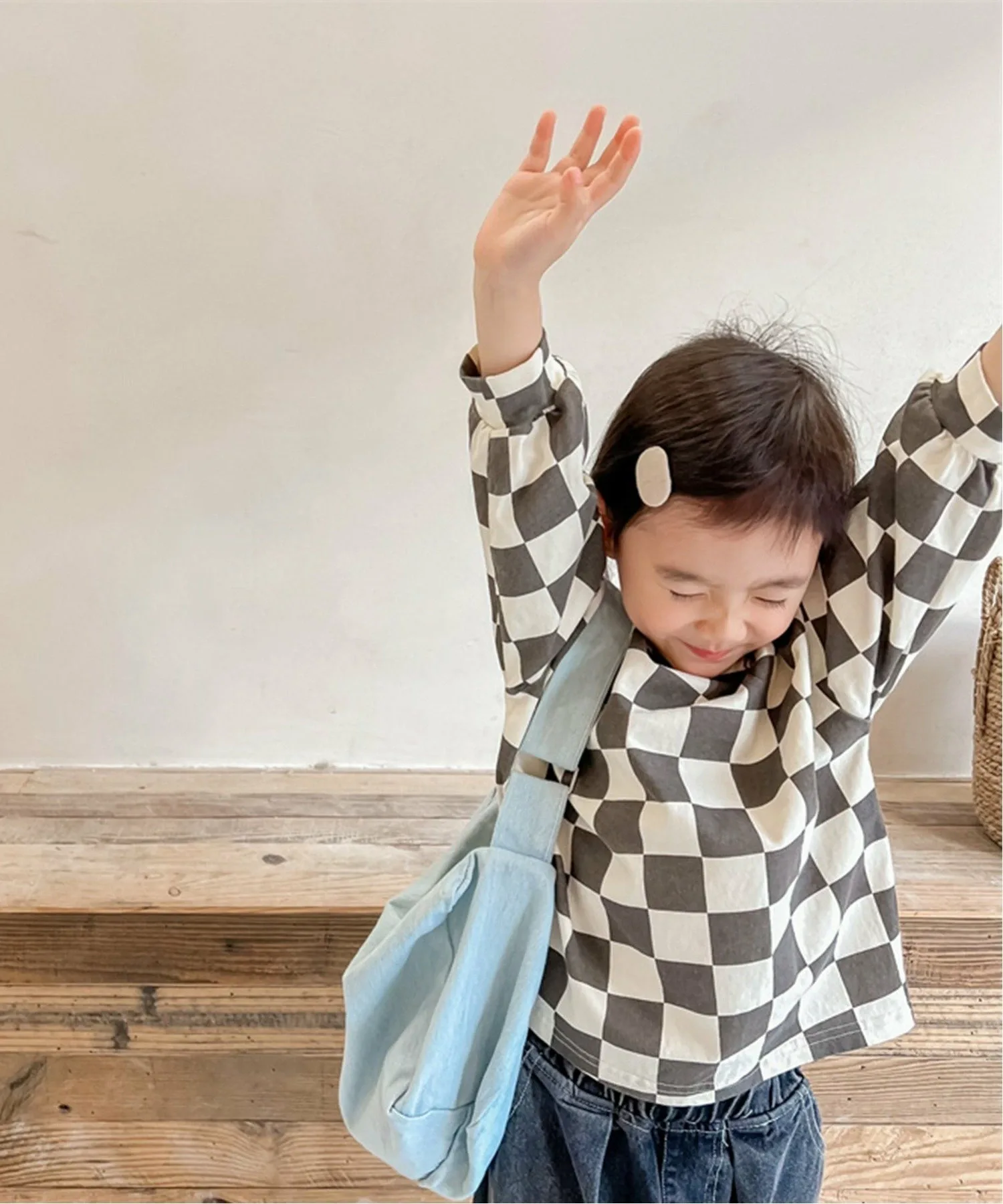 Топ в клетку с блочным принтом, сшитый по фигуре Aimoha Kids, gray — фото 3