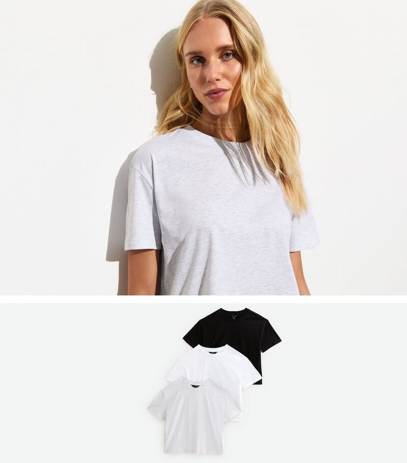 

Комплект из 3 мягких хлопковых футболок свободного кроя New Look, светло-серый