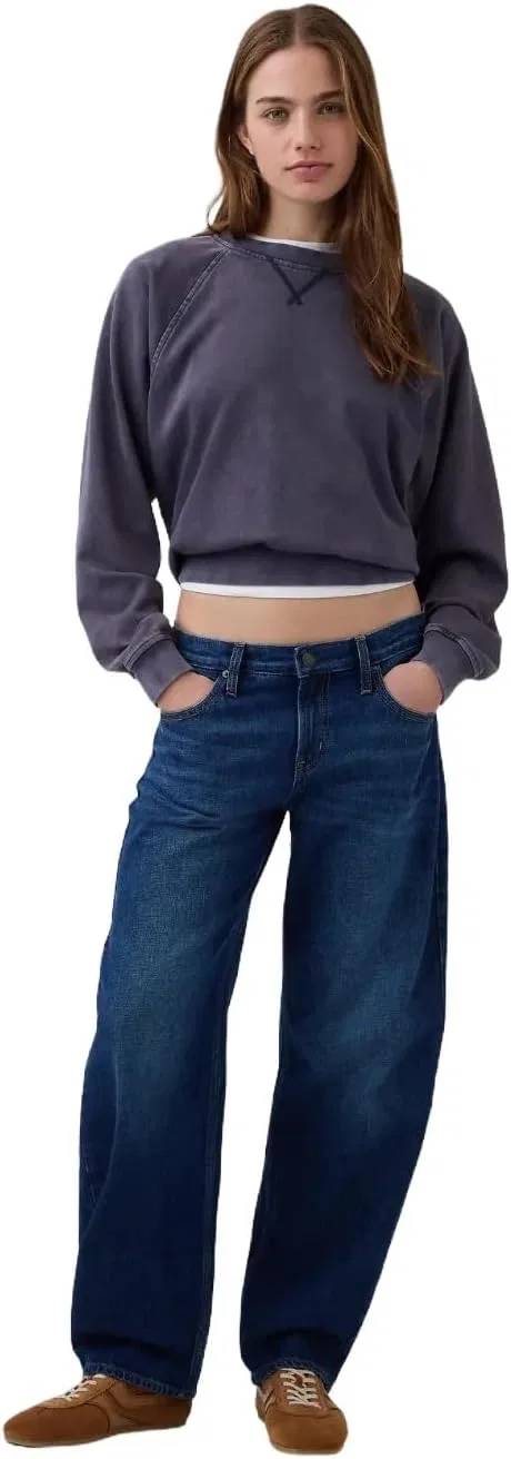 GAP Женские джинсы с низкой посадкой и бочкообразным кроем, Dark Wash