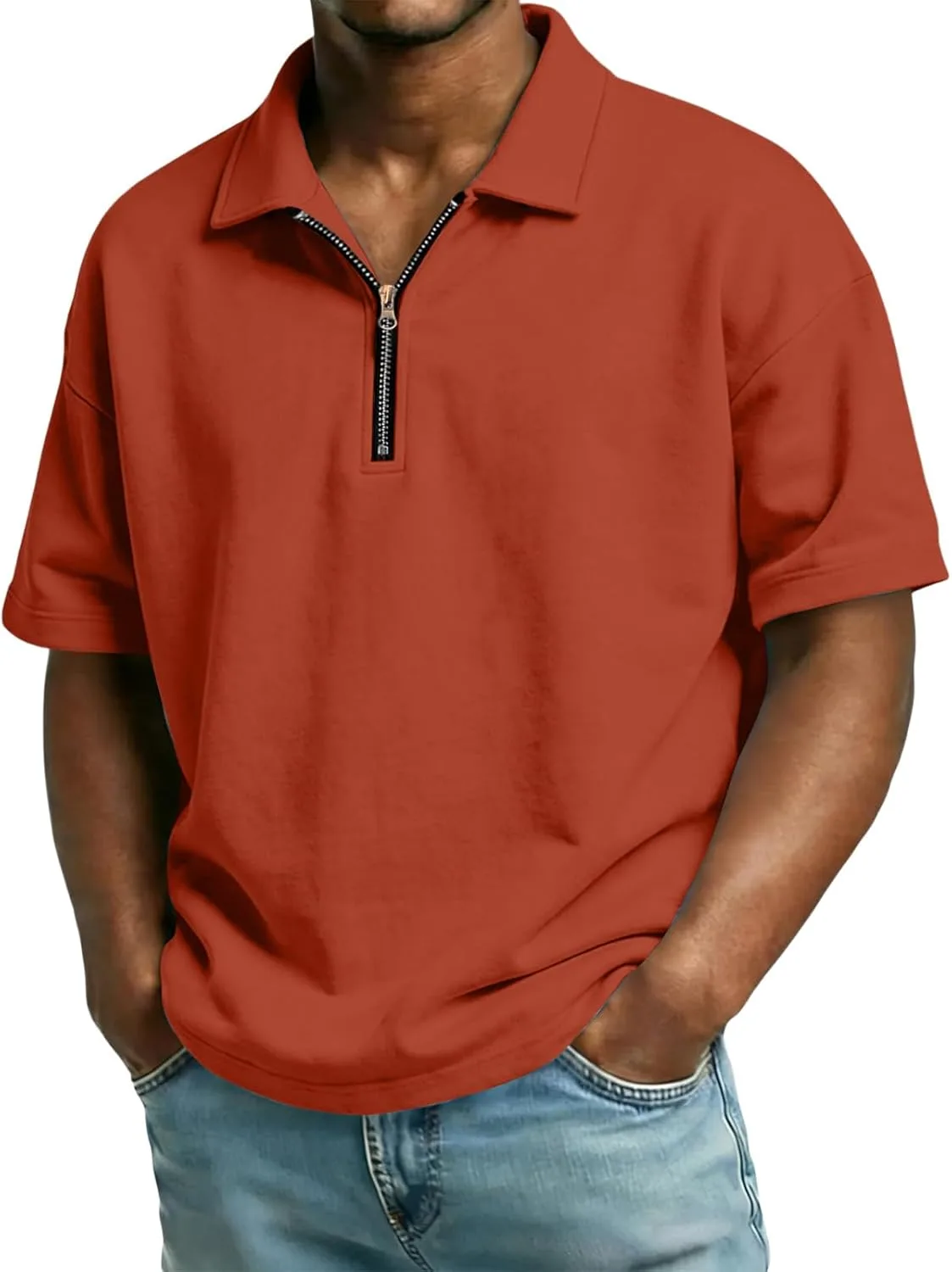 

Поло с молнией на четверть, мужское, с коротким рукавом, летнее, свободного кроя