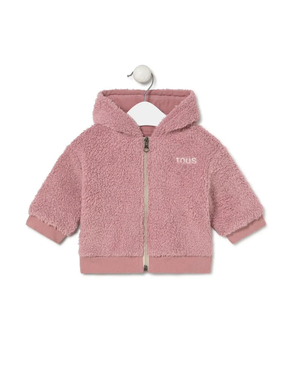 

Детская толстовка с капюшоном из мягкого короткого ворса на молнии Tous, розовый
