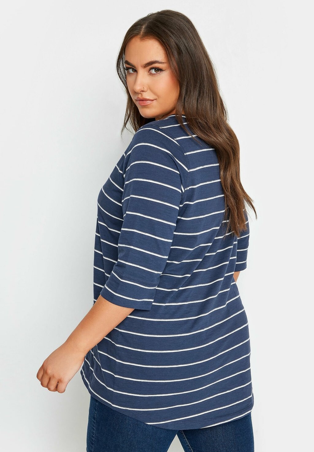 

Топ с длинными рукавами STRIPE NOTCH NECK Yours Clothing, темно-синий