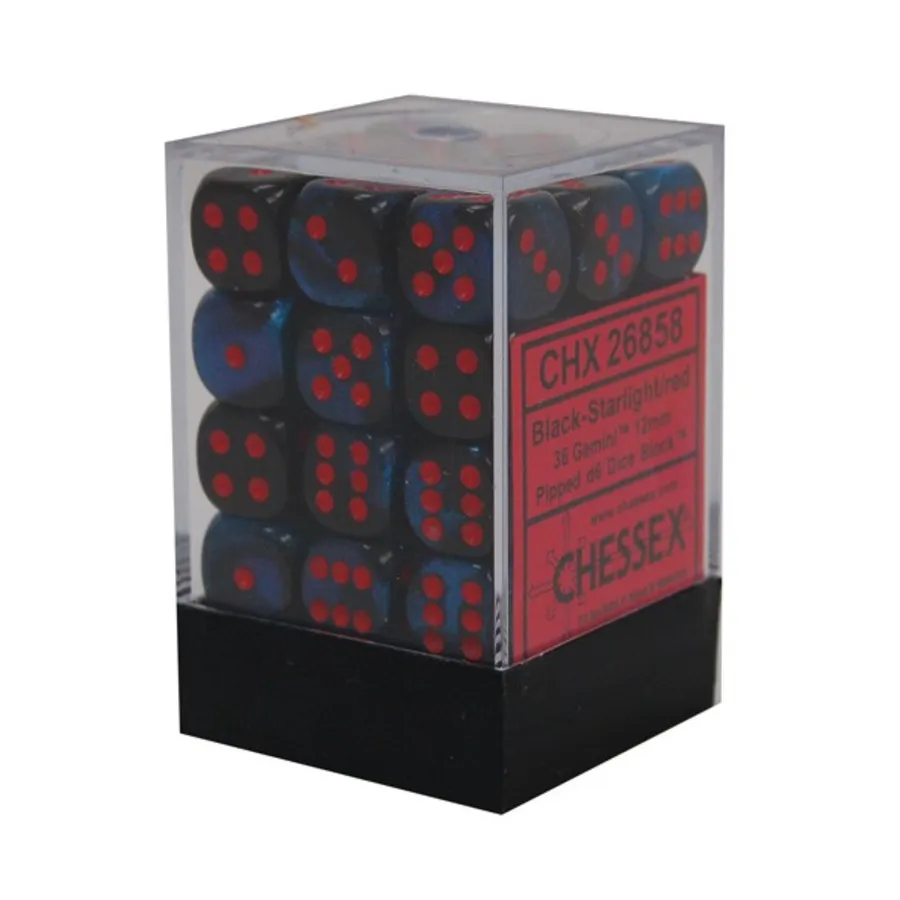 

d6 12 мм Черный со звездным светом и красным (36), Dice - Gemini - d6 12mm (Chessex)