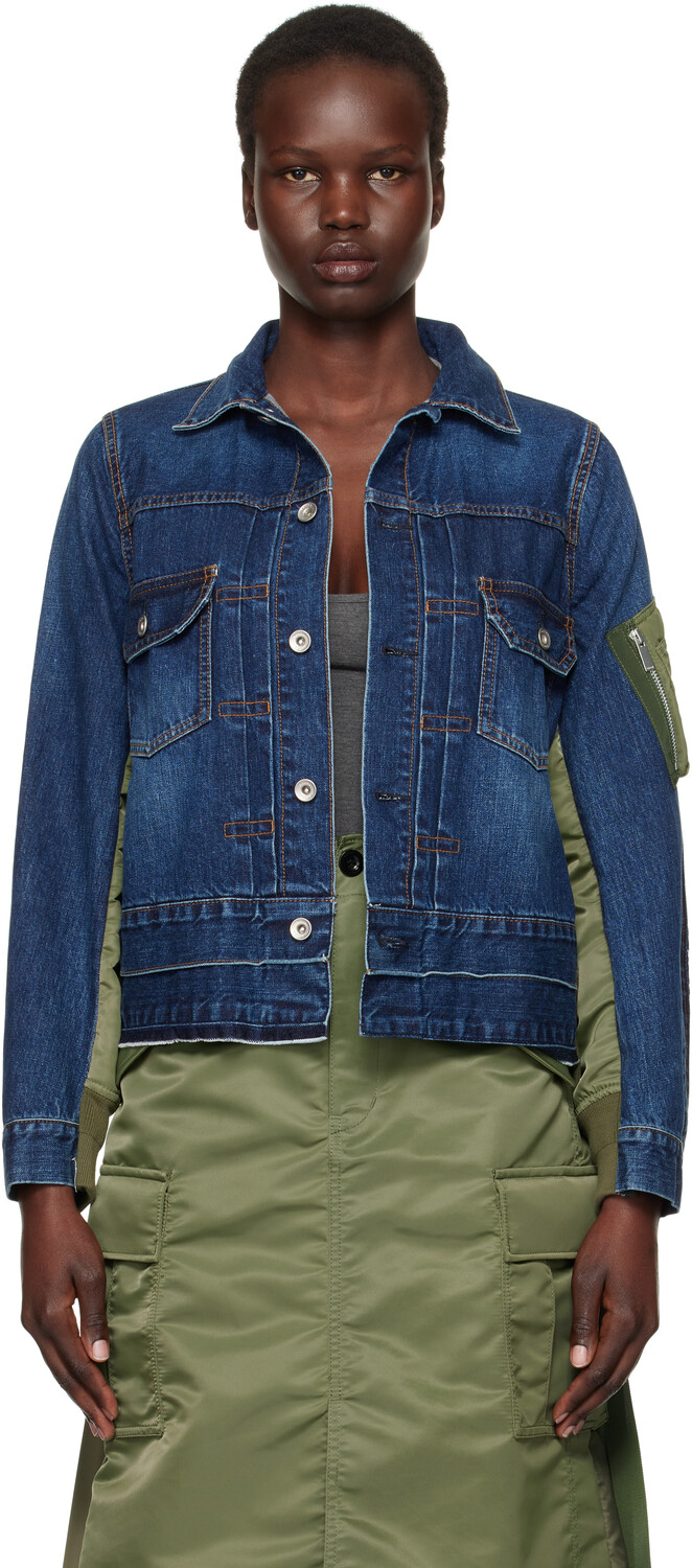 

Куртка из нейлоновой саржи и денима sacai, синий
