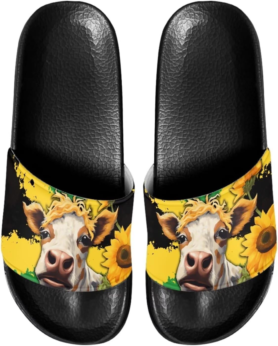 

Мужские шлепанцы сандалии Стильные летние тапочки Повседневные пляжные шлепанцы Нескользящие тапочки для ванной Pugasmiru, Funny Cow Sunflower Pattern
