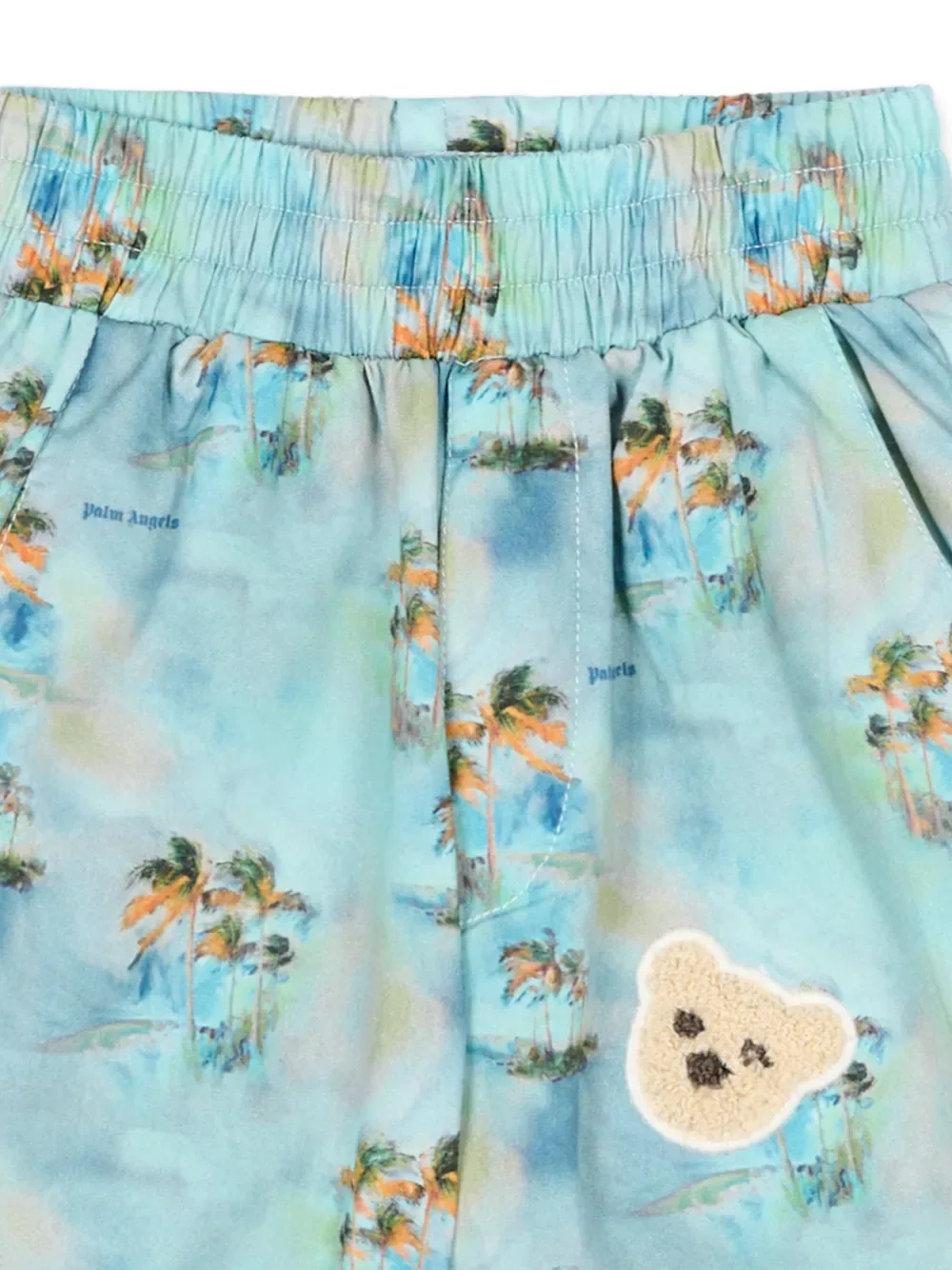 Шорты с нашивкой в виде мишки и принтом ладони Palm Angels Kids, синий — фото 3