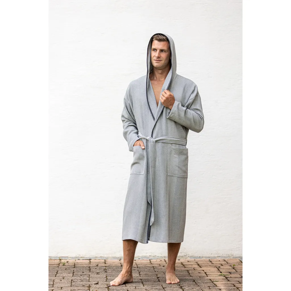 

Мужской махровый халат Boho Living Hamam Bademantel, упаковка, 1 шт., модная полосатая отделка, для путешествий, сауны, пляжа Framsohn Frottier, серый