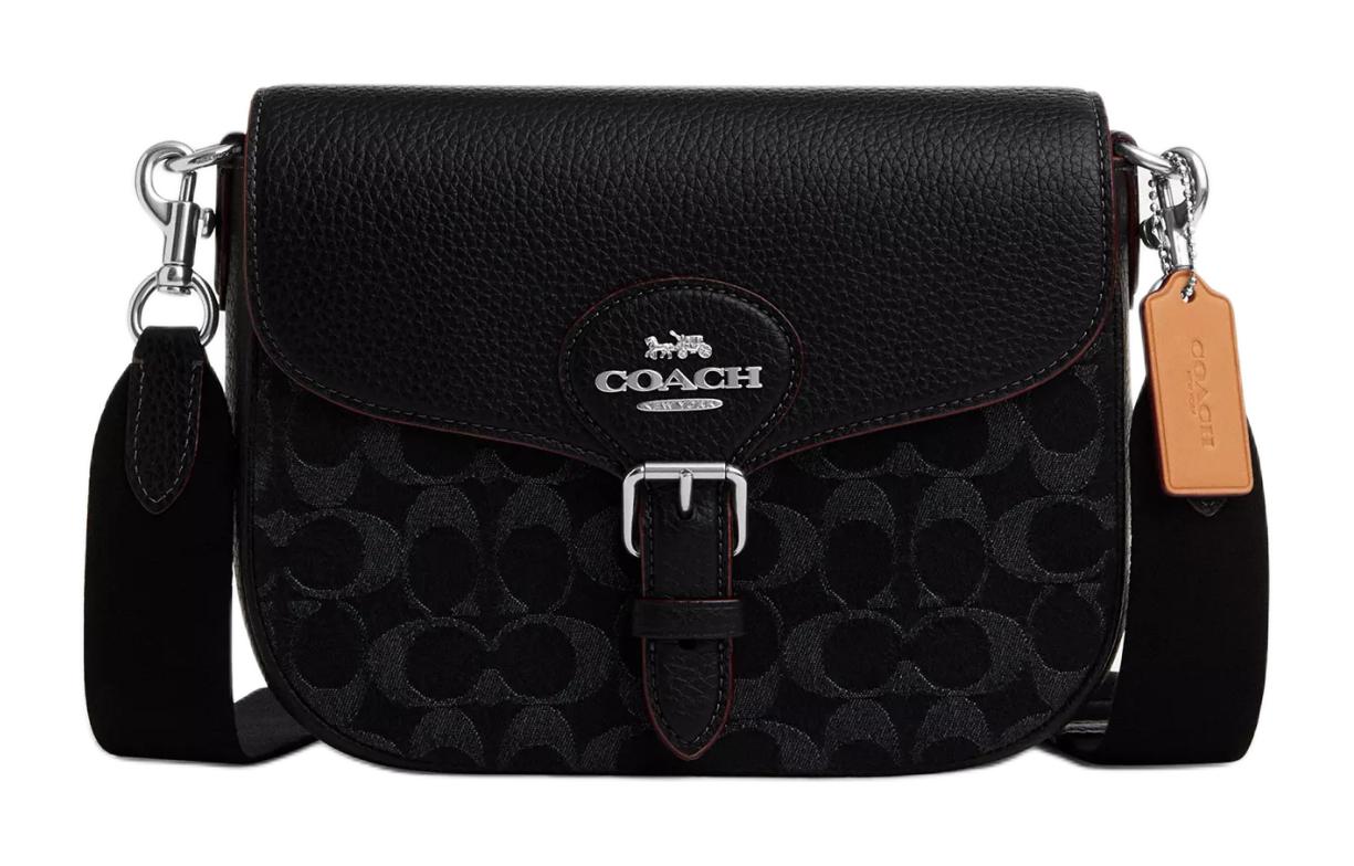 

Сумка через плечо Amelia Iconic Denim Saddle от COACH серебристо-черная