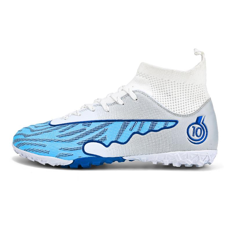 

Футбольные бутсы для детей и подростков с защитой от скольжения и износа, средней высоты Kung Fu partners, белый/синий