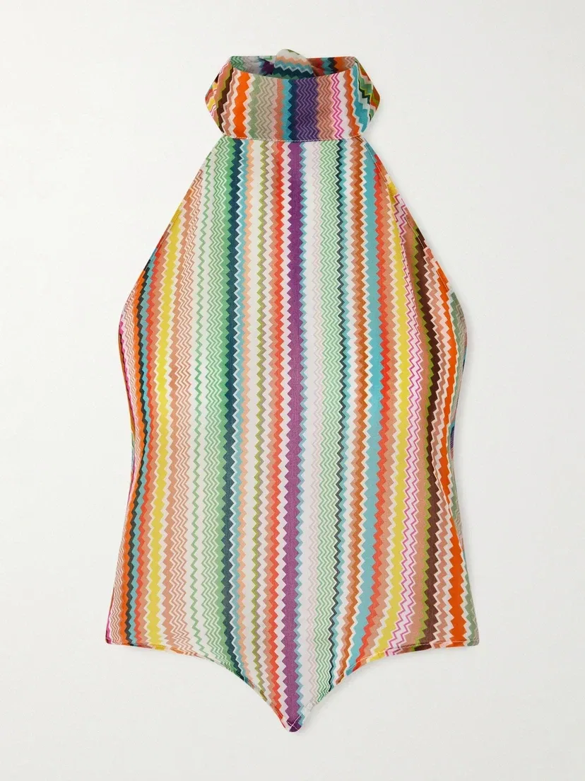 Топ-халтер из полосатого крепдешина в смеси хлопка и шелка Missoni, мультицвет