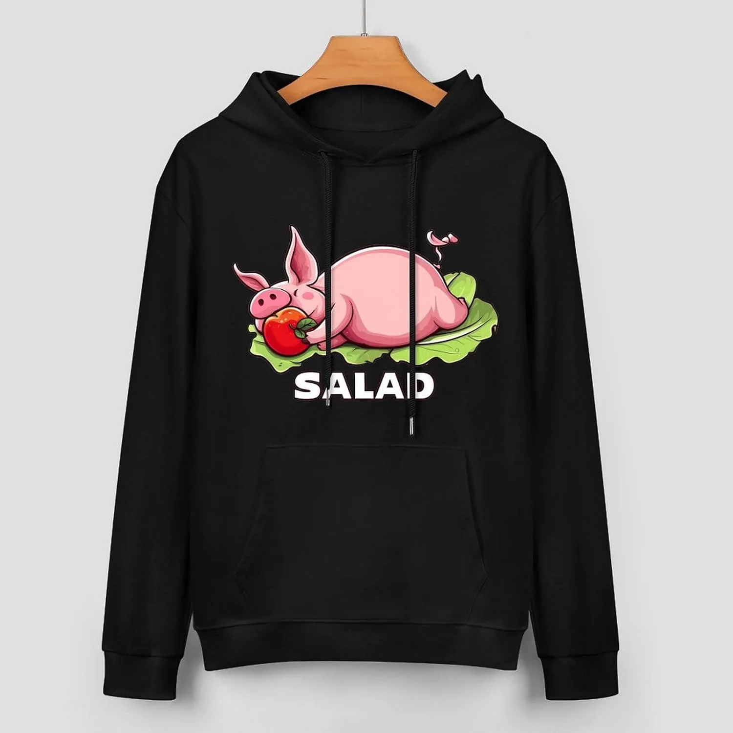Толстовка Funny Salad с капюшоном для мужчин, хлопковый пуловер с карманом Generic, черный — фото 3