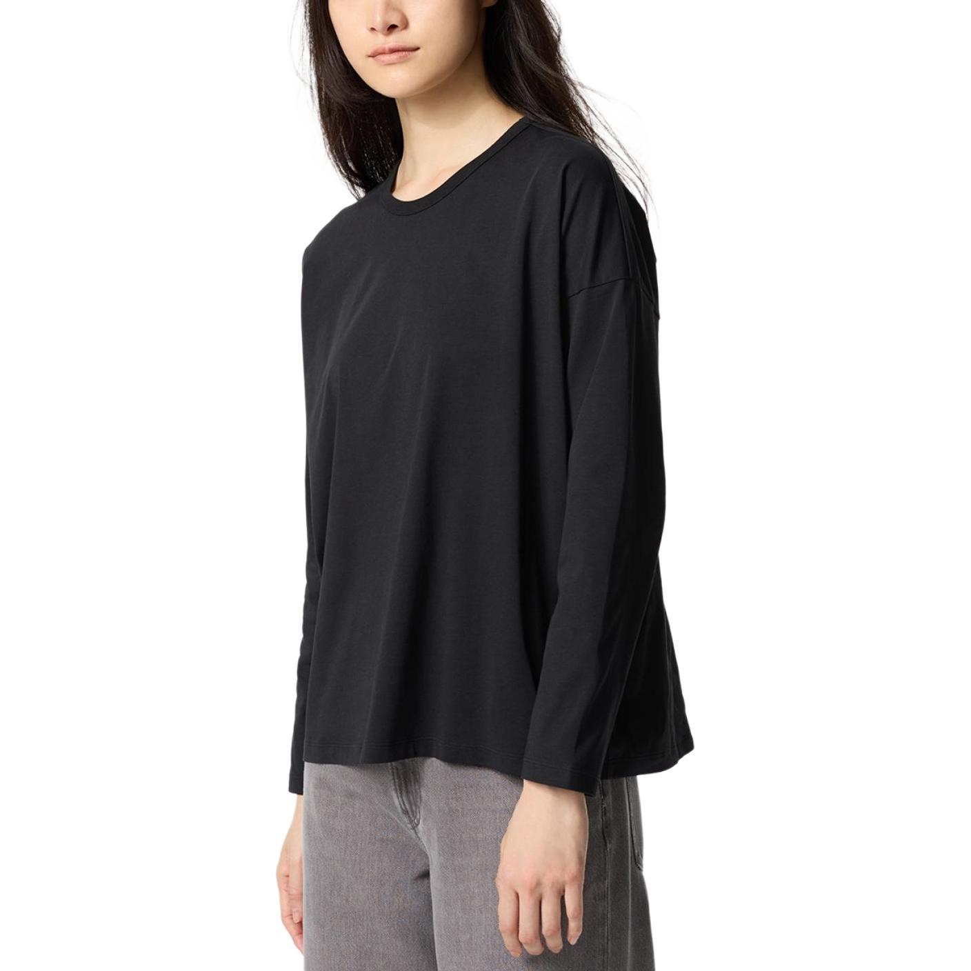 

UNIQLO Футболка с рукавом дроп-шоулд женская черная, Черный, UNIQLO Футболка с рукавом дроп-шоулд женская черная