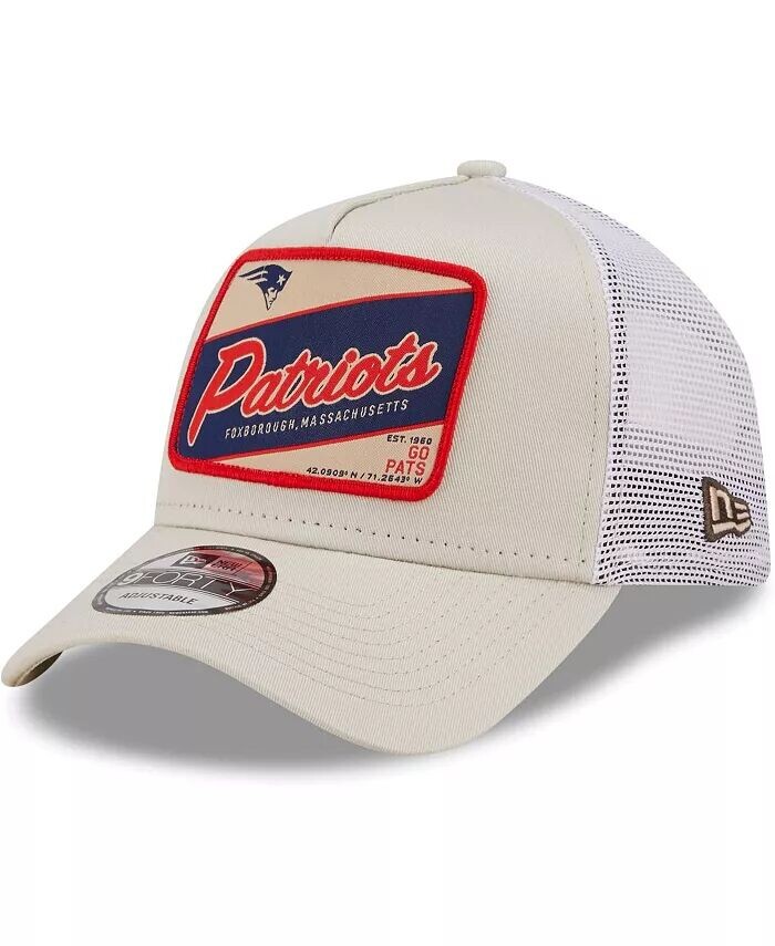 

Мужская бейсболка Snapback цвета хаки и белого цвета New England Patriots Happy Camper A-Frame Trucker 9FORTY New Era