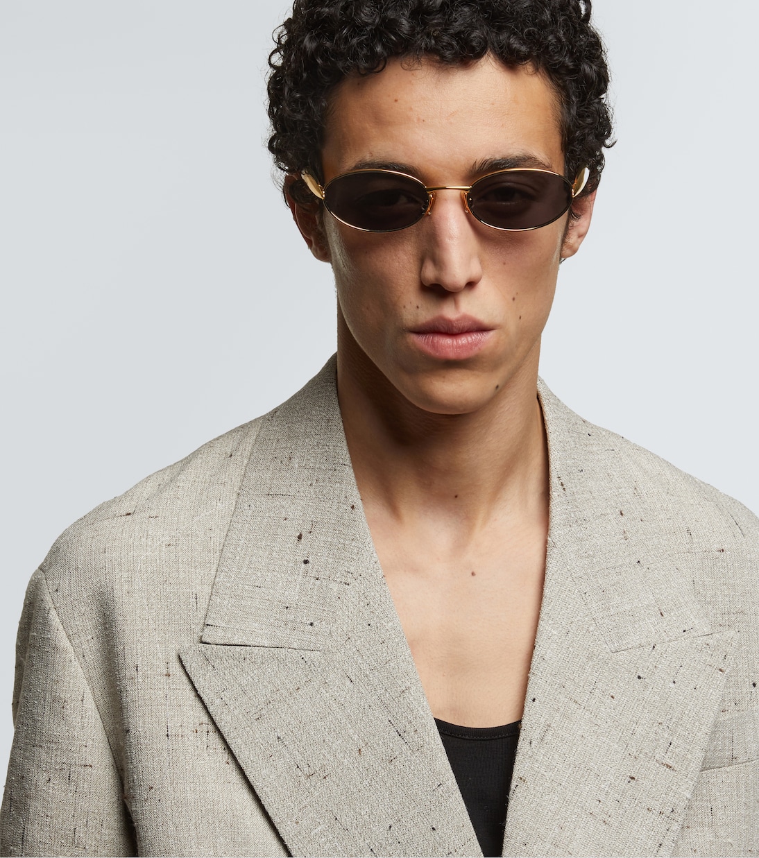 Овальные солнцезащитные очки Sardine Bottega Veneta, Gold-Gold-Grey — фото 2