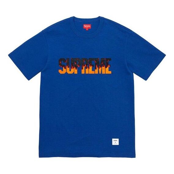 

Футболка fw19 week 1 flame s/s top logo short sleeve blue Supreme, синий