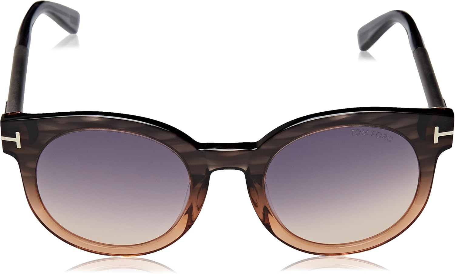 Женские солнцезащитные очки Tom Ford Janina Ombre Signature Round, серые, без размера, Tortoise Frame Material: Plastic Frame Type: Round Frame Style: Gender: Kids Lens Color: Lens Material: Lens Width: Lens Height: 48 — фото 2