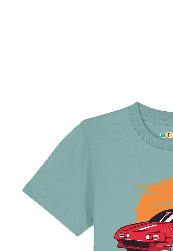 Футболка с принтом спортивного автомобиля Watapparel, Teal Monstera — фото 4