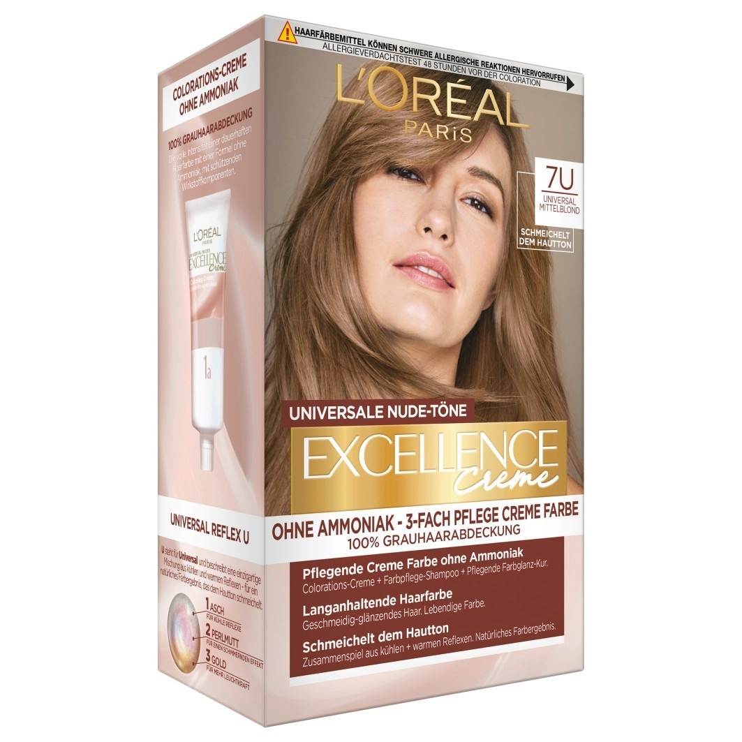 

Краска для волос excellence creme universale nude-töne Loreal Paris, nr. 7u - mittelblond, количество 1 шт.