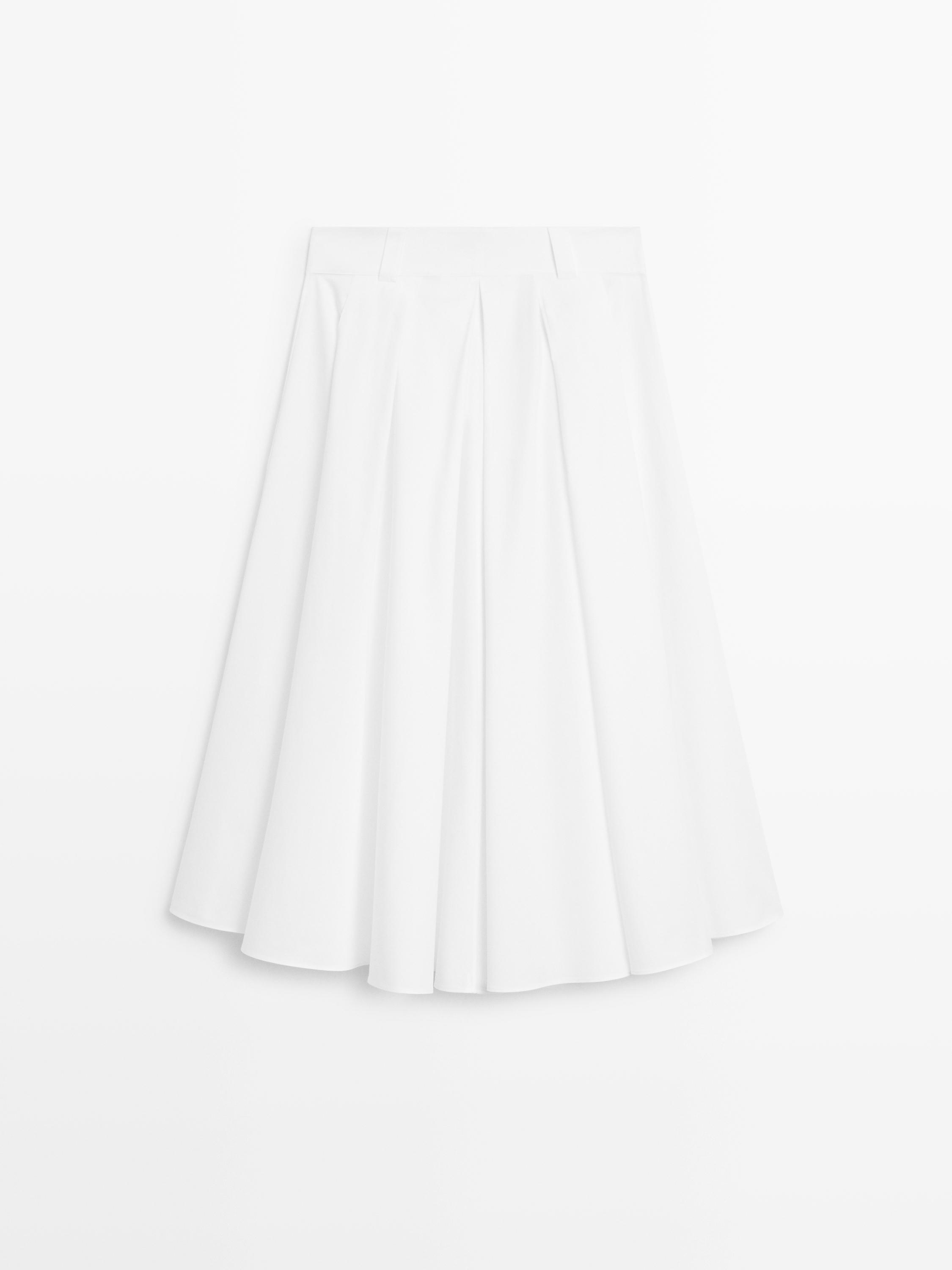 Миди-юбка с деталями под ремень Massimo Dutti, white — фото 2