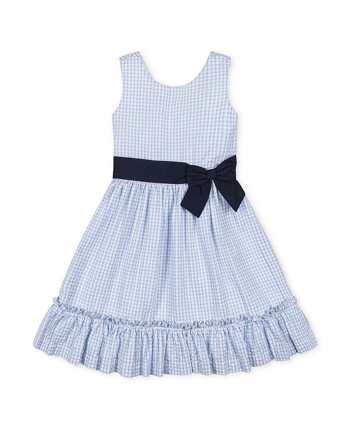 

Hope & Henry Heirloom Girls' Organic Sleeveless Special Occasion Seersucker Party with Cross Back Dress - Little Kid, Big Kid Hope & Henry, синий