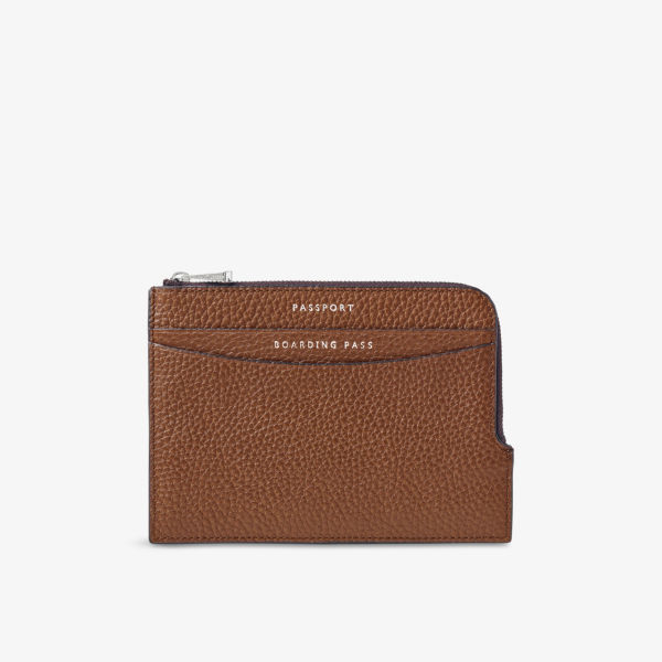 

Zipped grained leather travel wallet Aspinal Of London, цвет tobacco