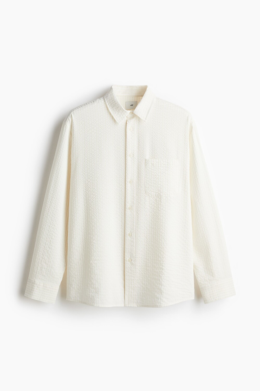 

Рубашка из сирсакера из смеси хлопка. H&M, бежевый
