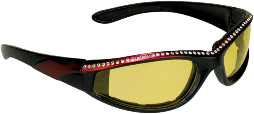 

Защитные мотоциклетные очки Bikershades со стразами для женщин, с мягкой подкладкой из пеноматериала, для дневного, дымчатого и ночного времени, желтого цвета, прозрачные, защищают от ветра и пыли, Yellow Red