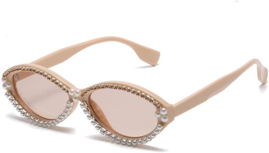 

Модные женские солнцезащитные очки «кошачий глаз» ручной работы с жемчугом, простые, с бриллиантами, для уличной стрельбы, сверкающие солнцезащитные очки HVTVTLA, Beige