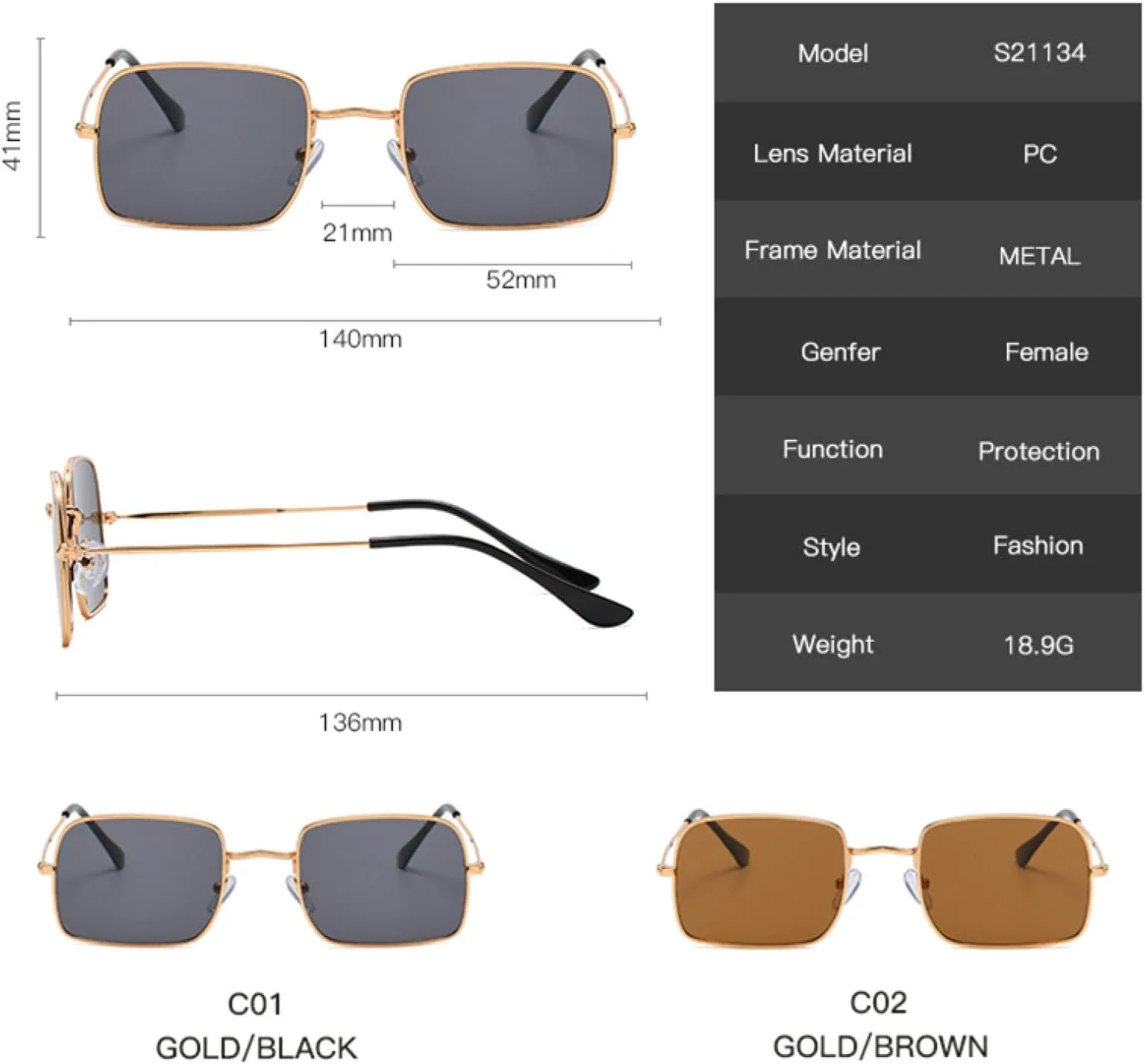 

Классические солнцезащитные очки в прямоугольной оправе для женщин и мужчин, с градиентным покрытием из сплава, в винтажном стиле для вождения TVTBBVV, Gold Black