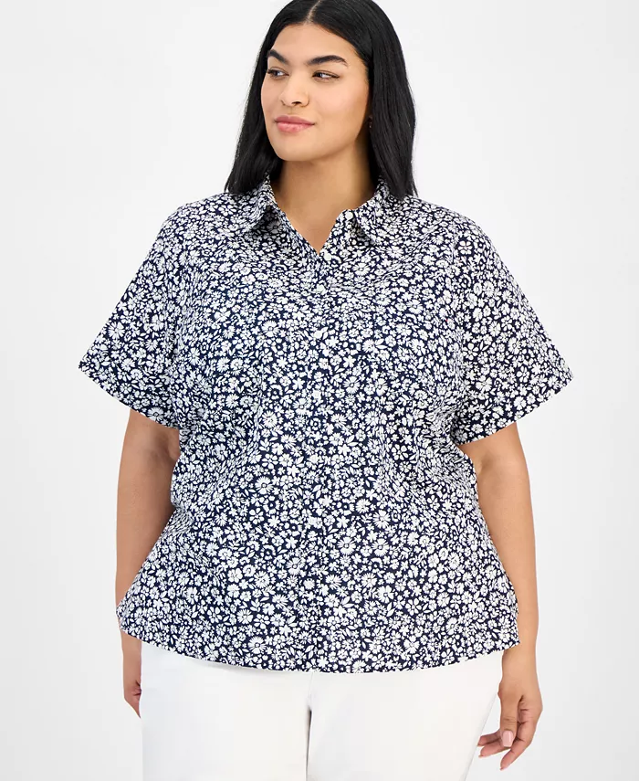 

Кембриджская рубашка с принтом в стиле пэчворк из хлопка, размер plus size Tommy Hilfiger, мультиколор