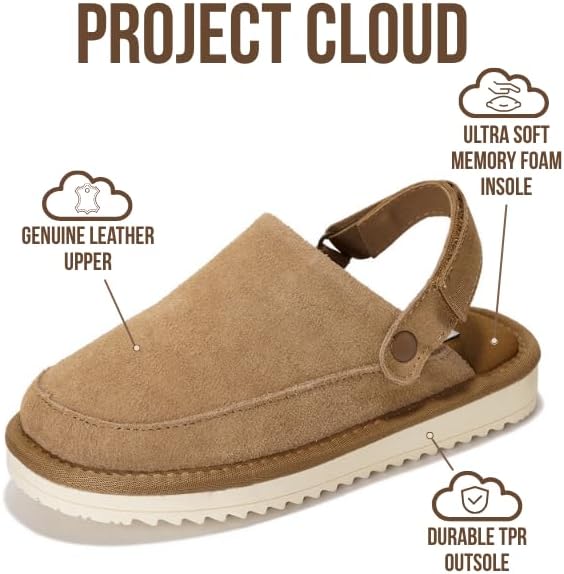 Сабо Project Cloud Kids из натуральной кожи с задним ремешком - с эффектом памяти и легкие сандалии для мальчиков и девочек с регулируемыми ремешками - противоскользящие сабо для детей (Little Goldstar), Wheat Suede — фото 2