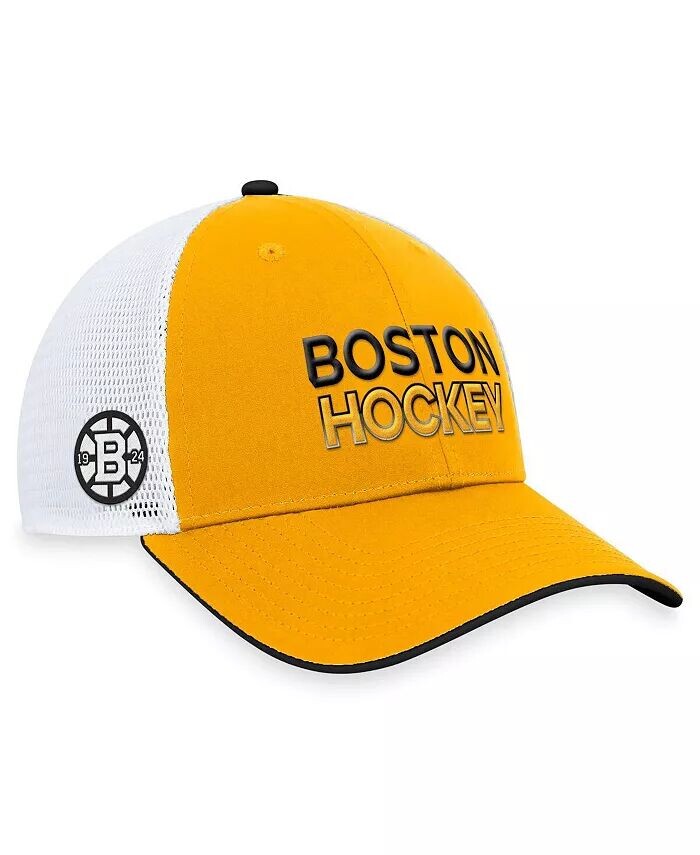 

Фирменная мужская золотая бейсболка Boston Bruins Alternate Authentic Pro Trucker Adjustable Fanatics