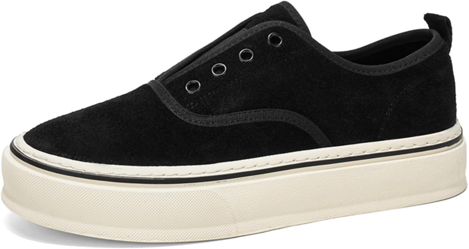 

Мужские замшевые кроссовки слипоны с толстой подошвой, повседневные, с круглым носком, удобной подкладкой и металлическими люверсами для ежедневной ходьбы Kelibasi, черный